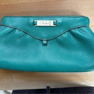 Cole Haan Teal Leather Wristlet Clutch with Logo Plaque
